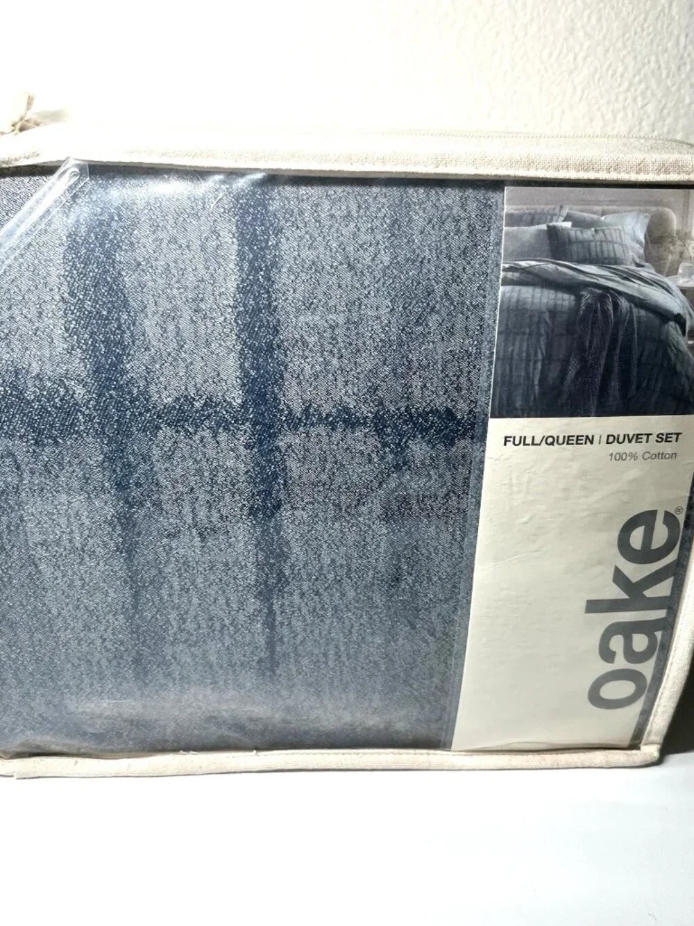 Oake Indigo Shibori Stripe Duvet Cover 3pc Set - Full/Queen Blue Cotton Bedding